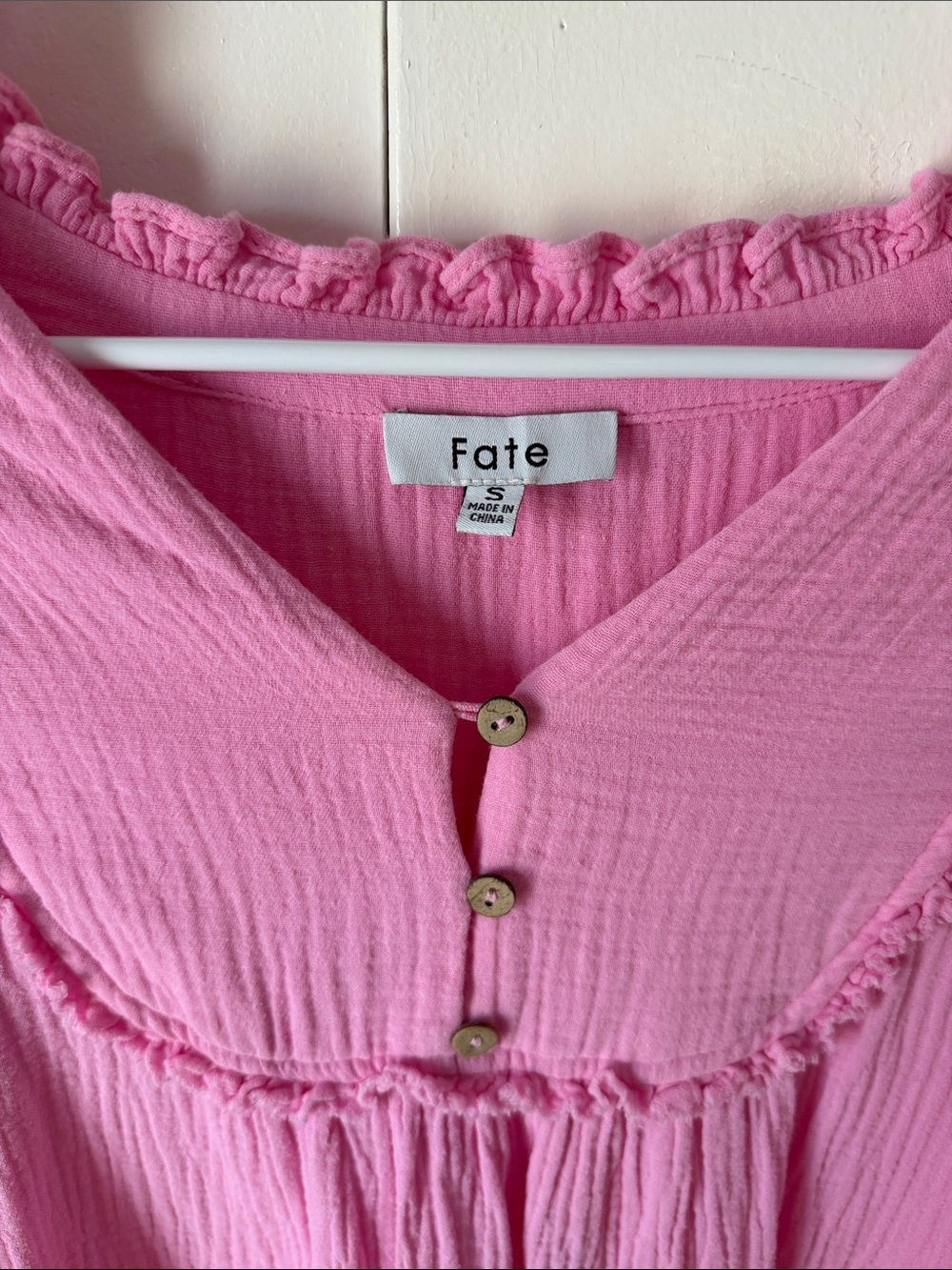 Fate Pink Ruffled Button-Front Peasant Top - Picture 3 of 5